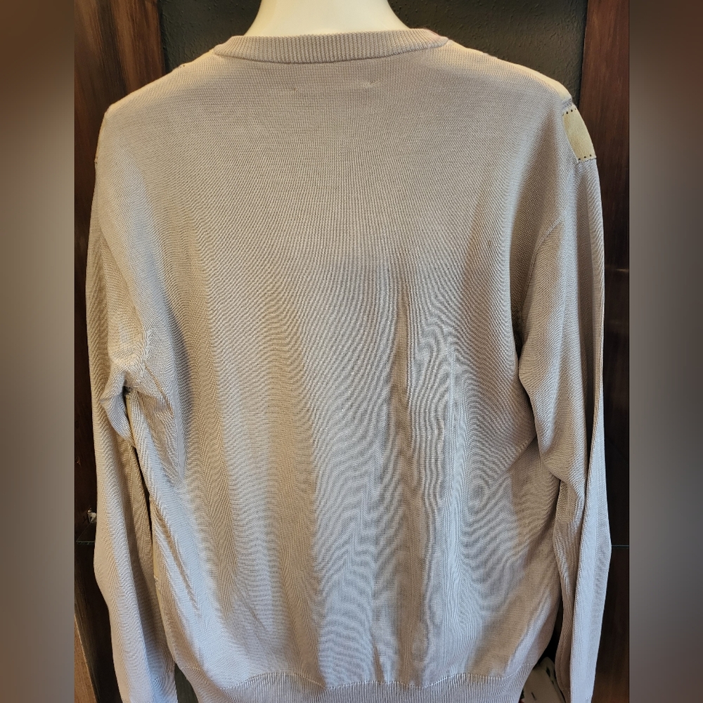 Cezar Vintage 60s Tan Silk V-neck Pullover With Suede Patch Front Medium - Picture 3 of 5